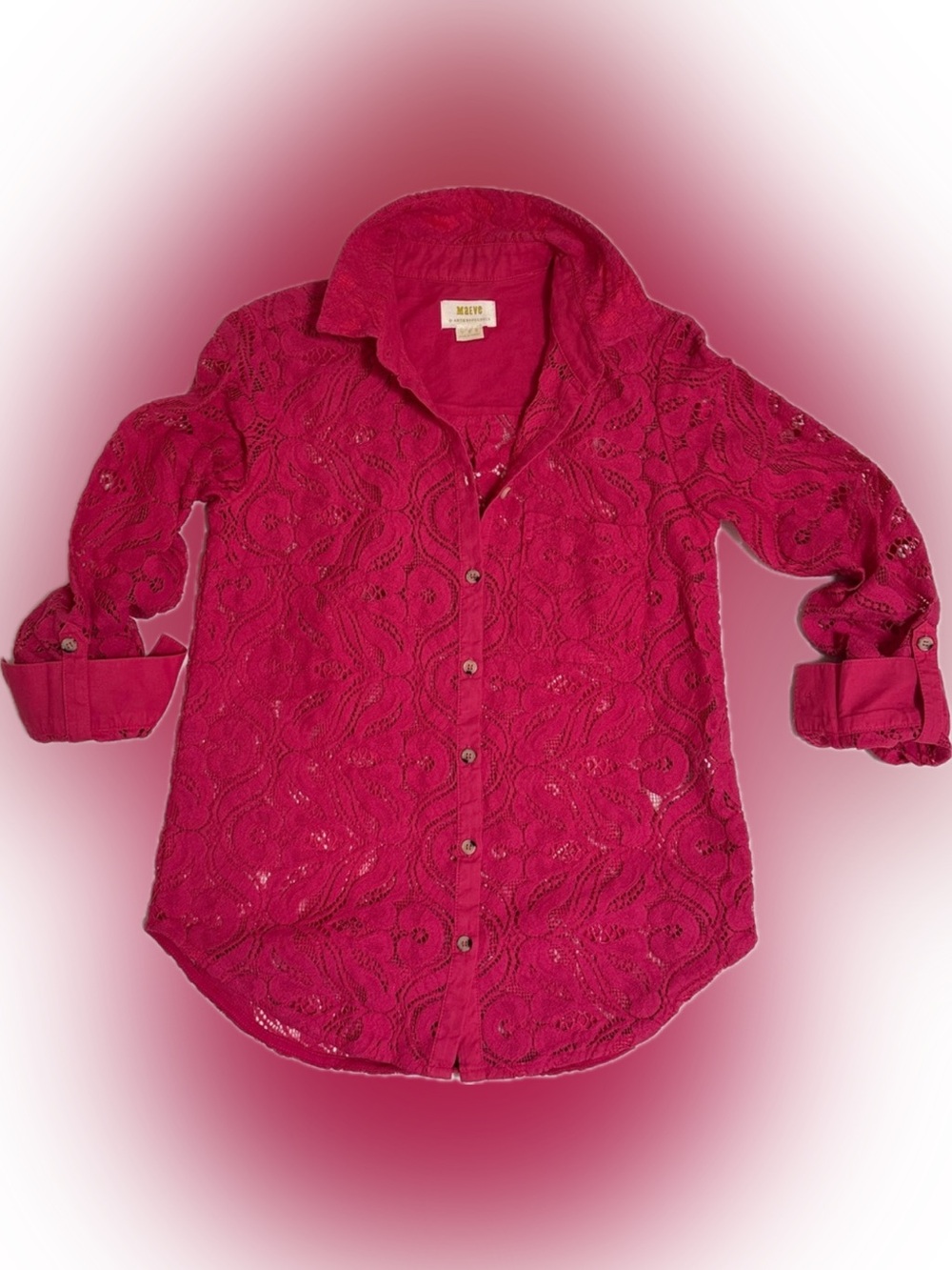 ANTHROPOLOGIE MAEVE SLIM BUTTONDOWN LONG & 3/4 SLEEVE 75% Cotton PINK LACE 2